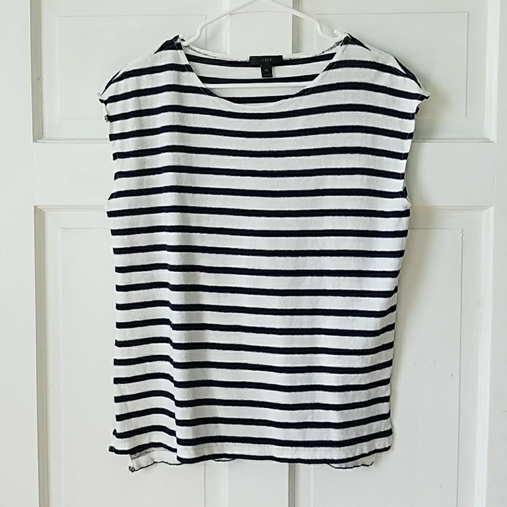 Navy & White Striped J. Crew Cap Sleeve Top